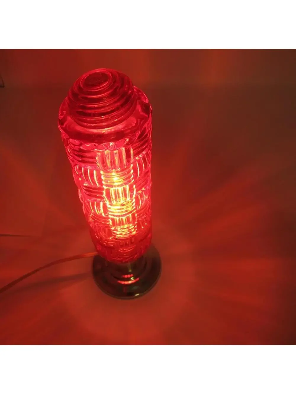Vintage Torpedo Lamp Red Glass Basket Weave & Diamond Gold Base Art Deco WORKING